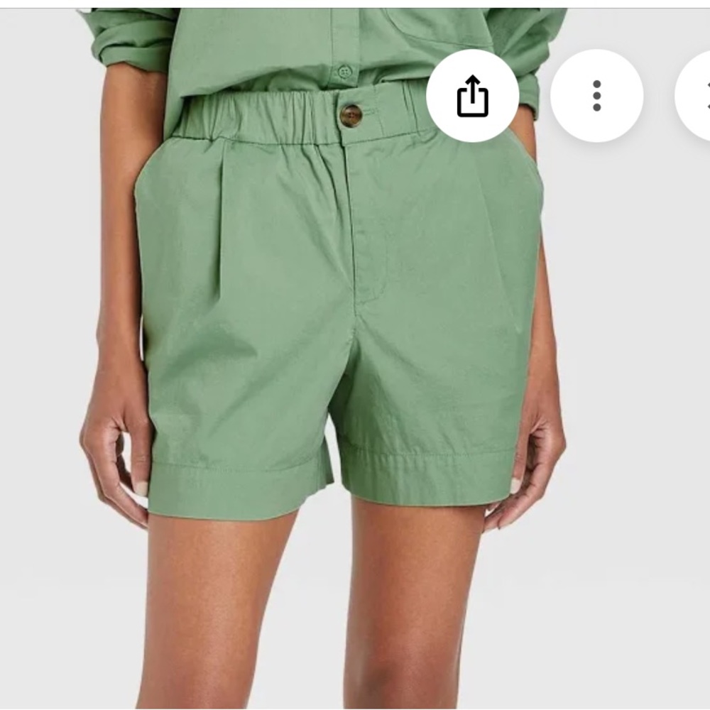 Women's Matching Cotton Poplin Set: High-Rise Poplin Shorts & Shirt, Green, S - Picture 3 of 9
